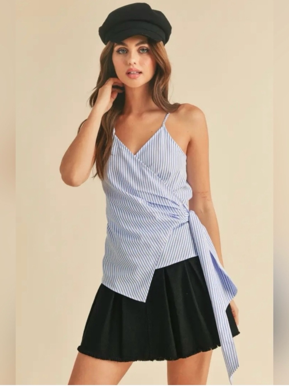 💃🏾♦️ Striped Light Blue Wrap Tie Cami - Women